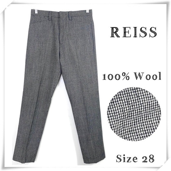 REISS Hopsack High Rise 100% Wool Pants in Gray